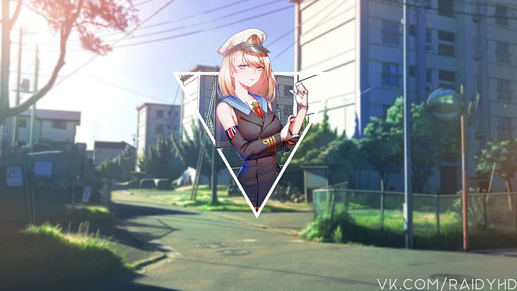 anime, anime girls, picture-in-picture, building exterior, one person
