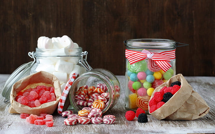 Sweet food, candy, marshmallow, jelly, sugar, berries, HD wallpaper