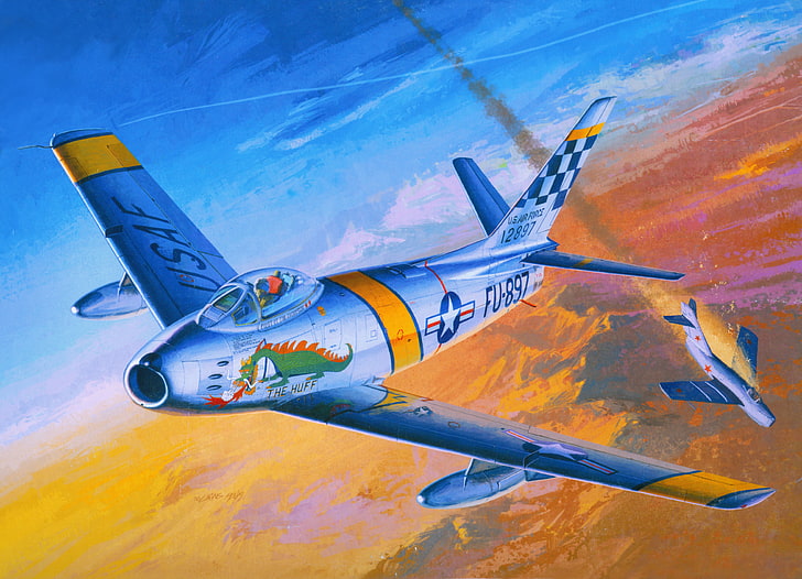 the sky, figure, art, American, aircraft, Soviet, The MiG-15