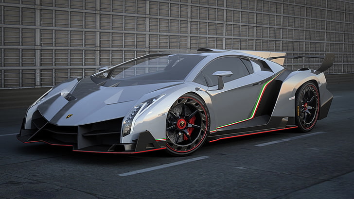 gray Lamborghini Veneno sports coupe, side view, supercar, speed, HD wallpaper