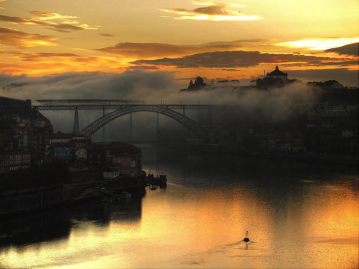 gray bridge, Porto, Portugal, cityscape, water, sunlight, sky, HD wallpaper