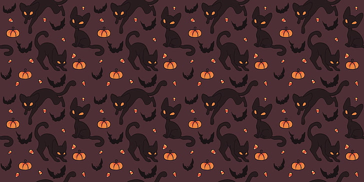 2000x1000 px Black Cats halloween Pumpkin Motorcycles Honda HD Art, HD wallpaper