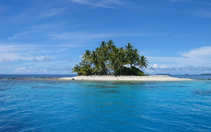 landscape, island, atolls, palm trees, sea, HD wallpaper