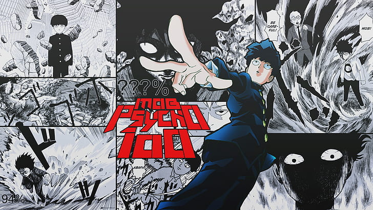 Mob Psycho 100, collage, manga, text, Shigeo Kageyama, Kageyama Shigeo, HD wallpaper