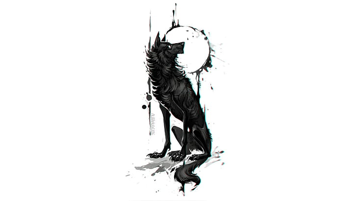 wolf, traditional art, white background, abstract