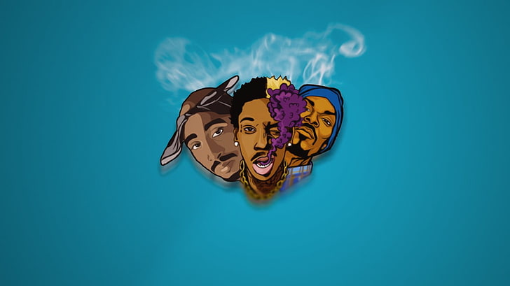 three men's face illustration, 2Pac, Wiz Khalifa, Snoop Dogg