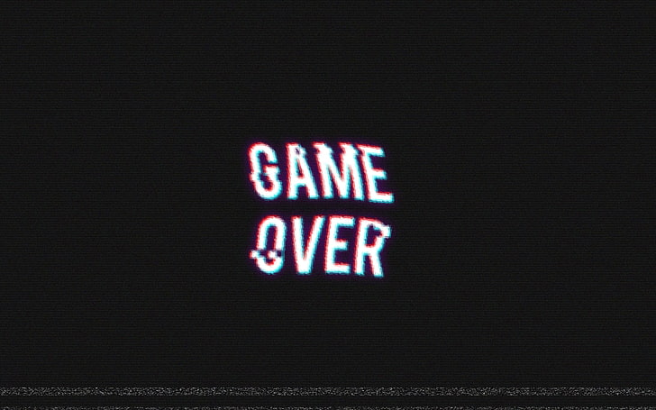 black background with game over text overlay, video games, retro games