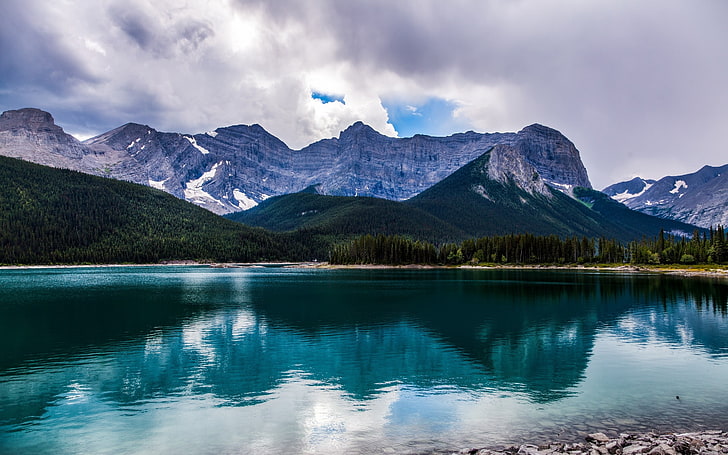 nature, landscape, lake, summer, reflection, mountains, clouds, HD wallpaper
