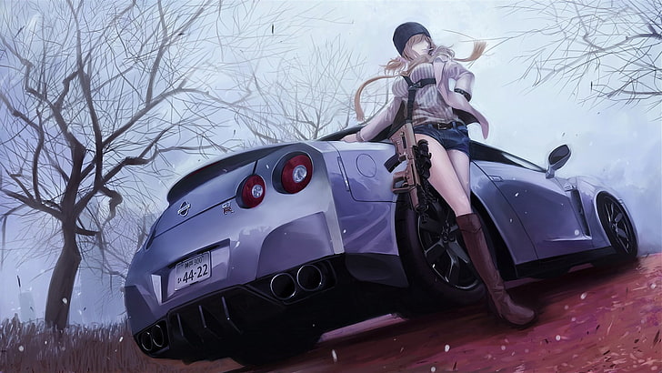 female anime character illustration, vehicle, car, anime girls