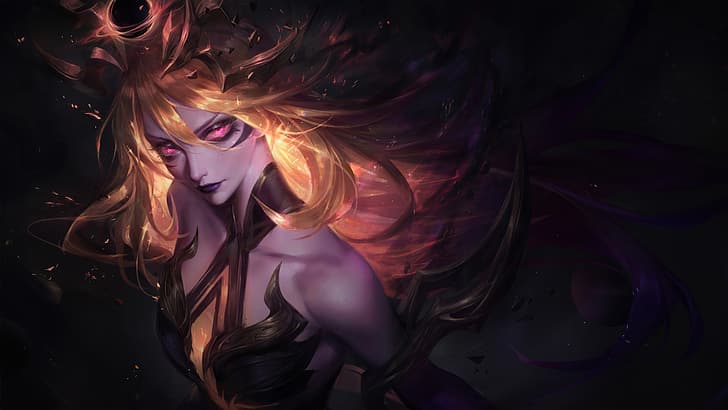 Lux (League of Legends), dark background, looking at viewer