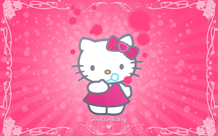 cute, hello kitty, kitten, pink, HD wallpaper