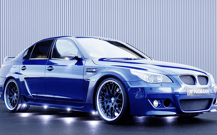 blue BMW 5 Series E60 sedan, wheels, car, land Vehicle, transportation, HD wallpaper