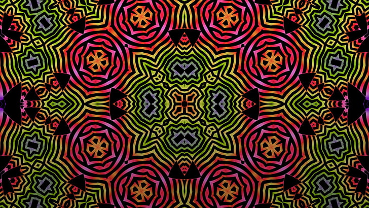 red and green kaleidoscope image, abstract, multi colored, backgrounds