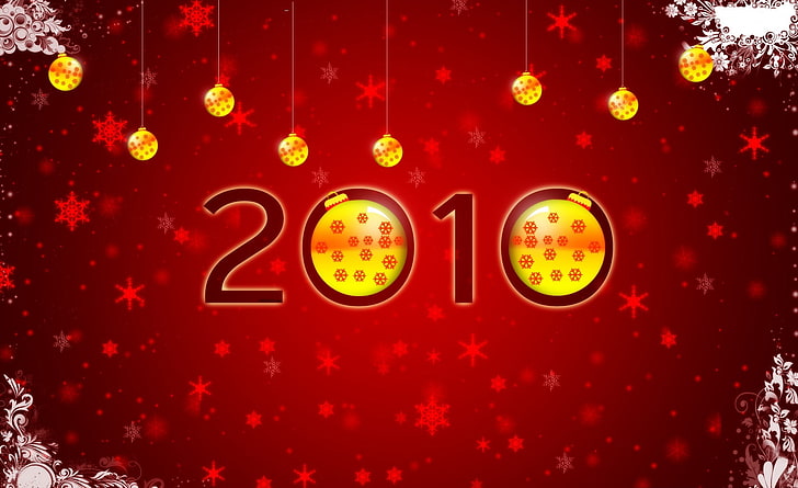 Happy New Year 2010, Holidays, red, no people, time, clock, illuminated, HD wallpaper
