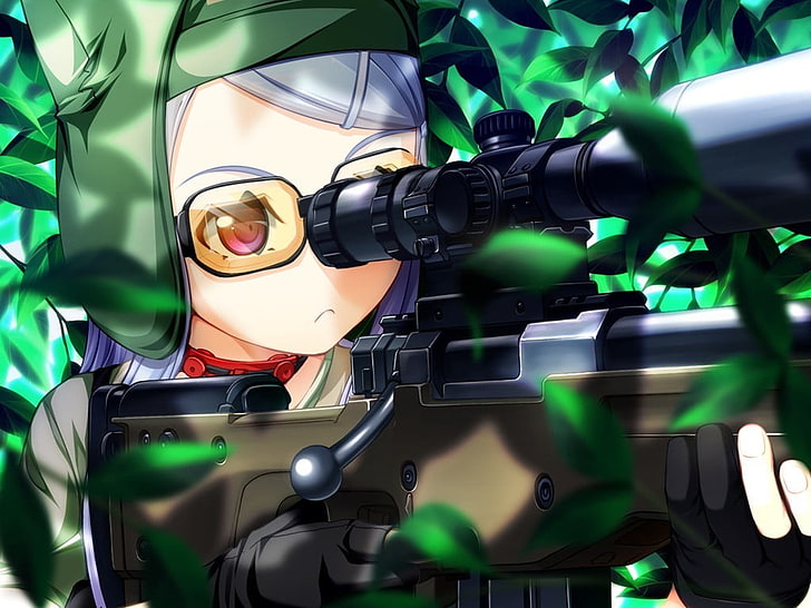sniper rifle, anime, Sekisaba!, snipers, anime girls, technology