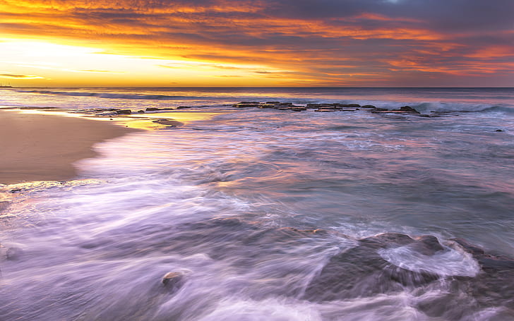 Beach Ocean Sunset HD, nature