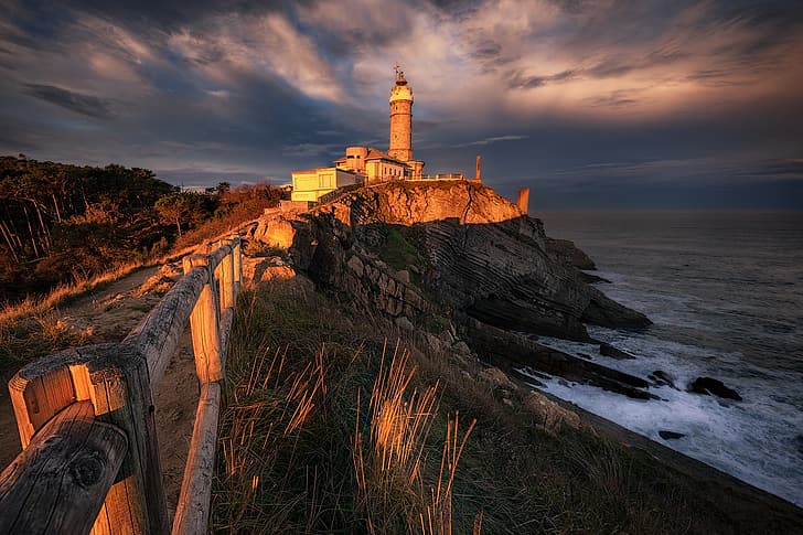 sea, rock, coast, lighthouse, Spain, The Bay of Biscay, Cantabria