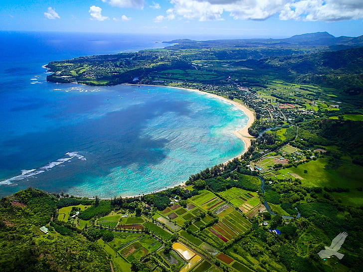 Kauai Island, Hawaii, Hanalei Bay, beach, sea coast, HD wallpaper