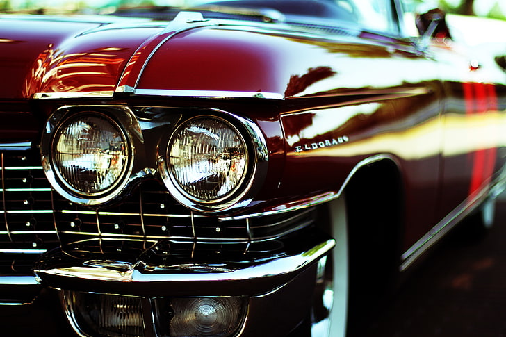red Cadillac ElDorado, retro, car, chrome, land Vehicle, retro Styled