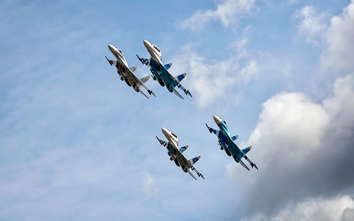 Falcons fighters in sky, Russia