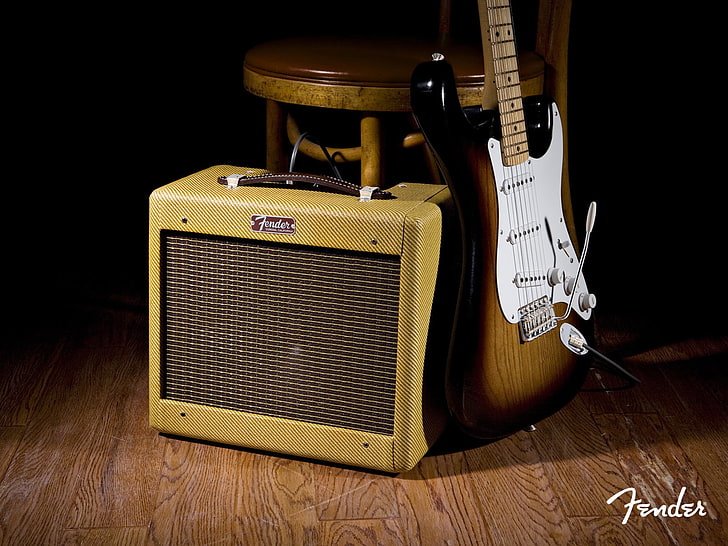 brown electric guitar, Rock, Fender, music, sound, retro Styled, HD wallpaper