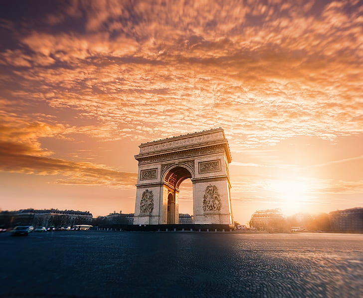 arc de triomphe, architecture, clouds, paris, france, HD wallpaper