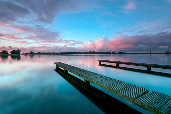 white dock under blue sky, After the Rain, Explored, Noord, aa, HD wallpaper