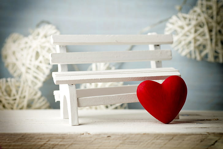 romantic, decorations, love, bench, heart, Valentines Day, HD wallpaper