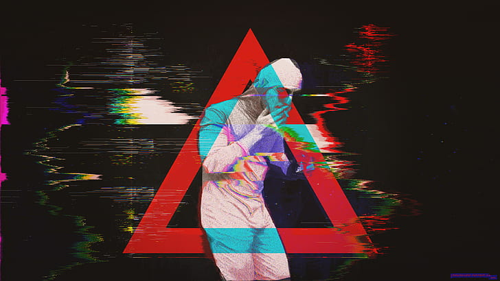 papa franku, pink guy, glitch art, abstract, triangle