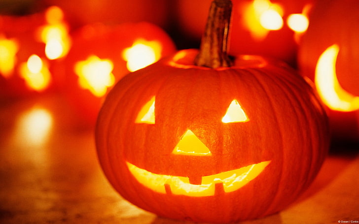 Jack-o-lantern, Halloween, pumpkin, glowing eyes, jack o' lantern, HD wallpaper
