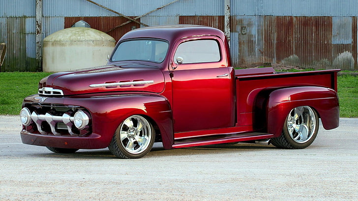 red single-cab pickup truck, car, red cars, mode of transportation, HD wallpaper