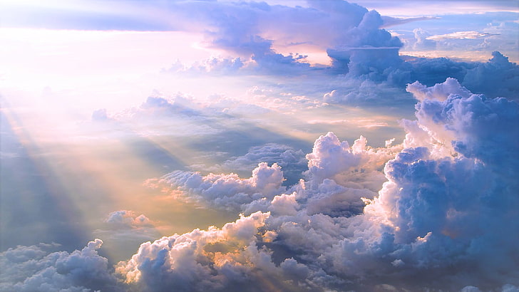 clouds, sky, blue, Sun, white, skyscape, sun rays, cloud - sky, HD wallpaper