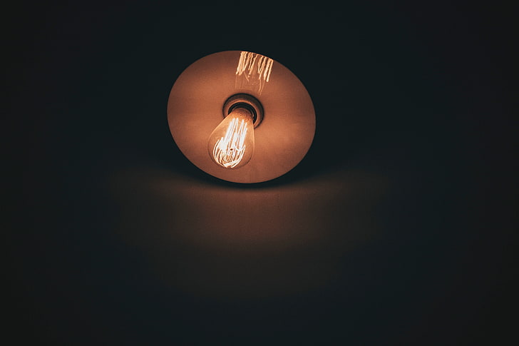 Edison light bulb, lights, dark, minimalism, illuminated, lighting equipment, HD wallpaper