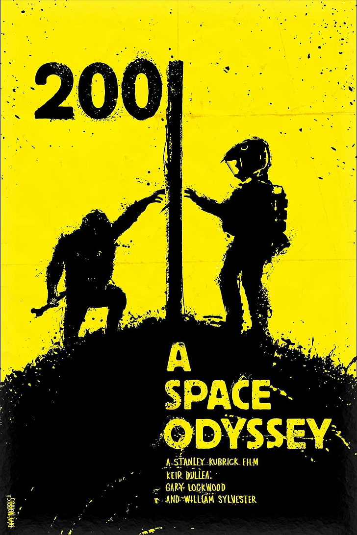 2001: A Space Odyssey, monkeys, movies, Stanley Kubrick, yellow, HD wallpaper