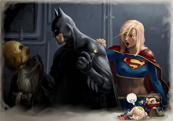 DC Batman and Supergirl illustration, Batman illustration, Superman