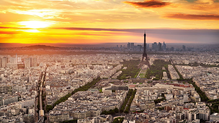 city, cityscape, France, Paris, Eiffel Tower, sunset, architecture