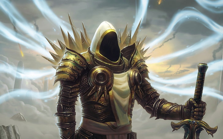 gray and brown knight illustration, diablo 3, archangel of justice, HD wallpaper