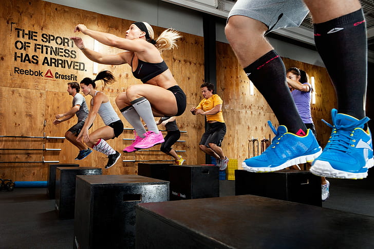 crossfit jumping gyms, sport, group of people, young adult, HD wallpaper