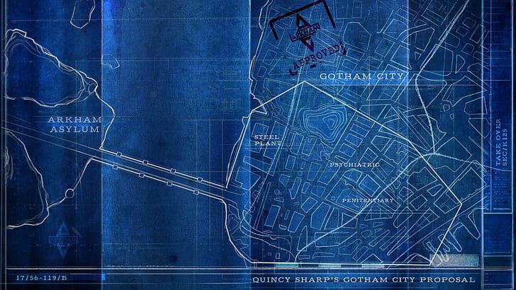 Gotham City Blueprint Blue Batman Batman: Arkham City HD, video games, HD wallpaper