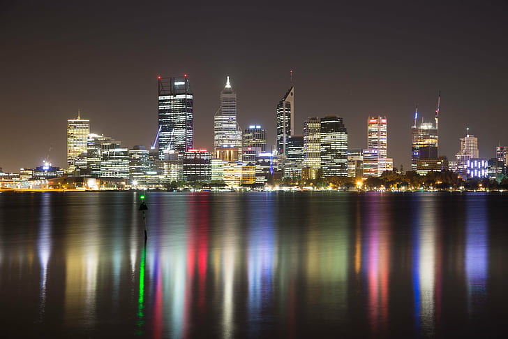 panoramic photography of high rise buildings during nighttime, perth, perth, HD wallpaper