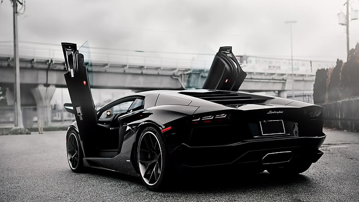 black Lamborghini Aventador, black Lamborghini Aventador, car