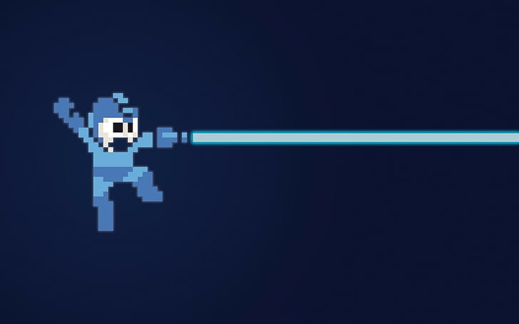 pixelated, Mega Man, retro games, blue background, 8-bit, minimalism, HD wallpaper