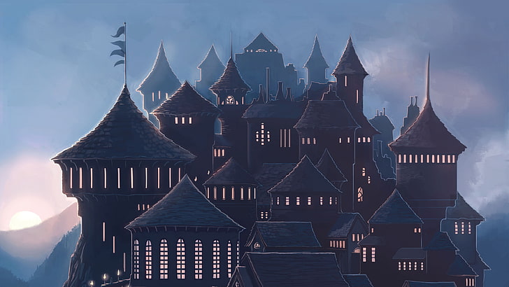 brown and blue castle illustration, fantasy city, fantasy art, HD wallpaper