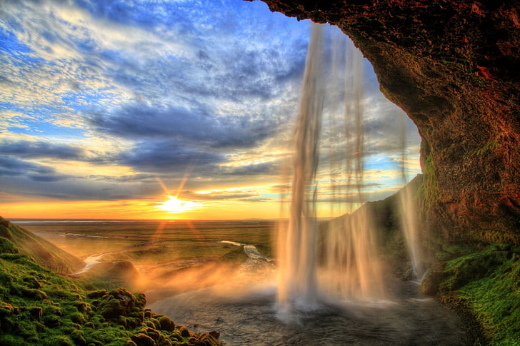 Waterfalls, Seljalandsfoss, Iceland, HD wallpaper