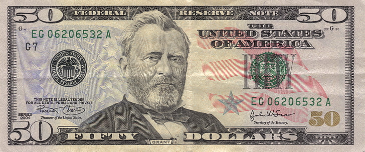 50 US dollar banknote, america, states, Grant, dollars, United