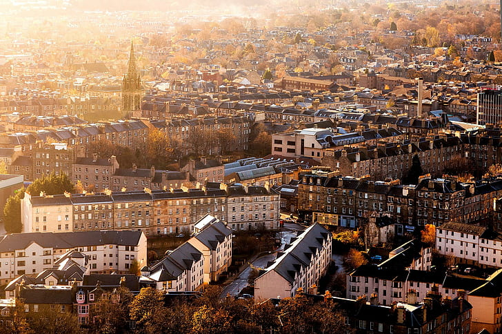 Scotland, Edinburgh, city with white and blue roof establishments