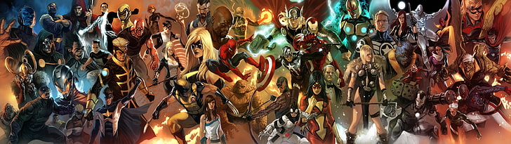 Spider-Man, Thing, Wolverine, comics, multiple display, Iron Man, HD wallpaper