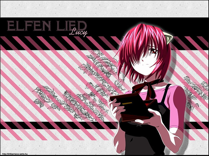 Elfen Lied, Nyu, anime girls, redhead, one person, text, real people