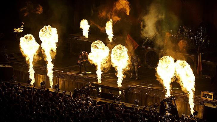 flame throwing live action photo, Rammstein, music, burning, fire, HD wallpaper
