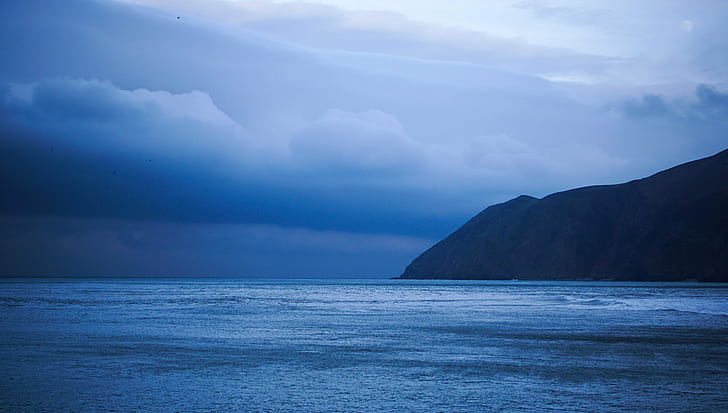 landscape photography of ocean under nimbus clouds, Lynmouth, HD wallpaper